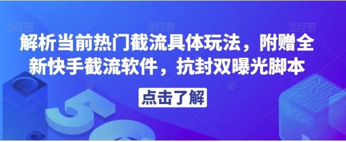 解析当前热门截流具体玩法，附赠全新快手截流软件，抗封双曝光脚本【揭秘】-黑马创业网