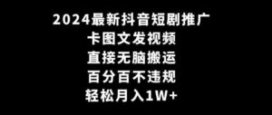 （9047期）2024最新抖音短剧推广，卡图文发视频直接无脑搬百分百不违规轻松月入1W+-黑马创业网