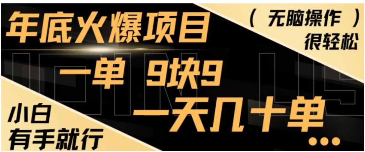 年底火爆项目，一单9.9，一天几十单，只需一部手机，傻瓜式操作，小白有手就行-黑马创业网