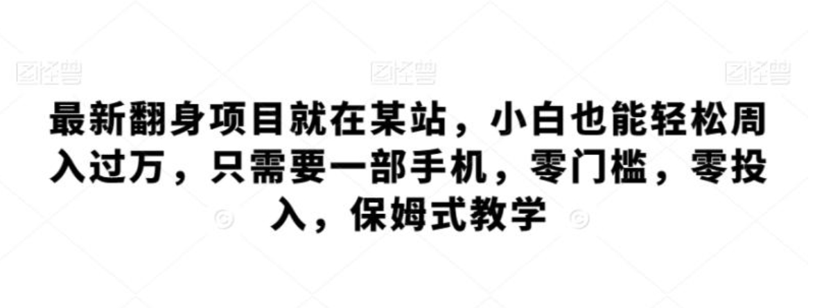 最新翻身项目就在某站，小白也能轻松周入过万，只需要一部手机，零门槛，零投入，保姆式教学-黑马创业网