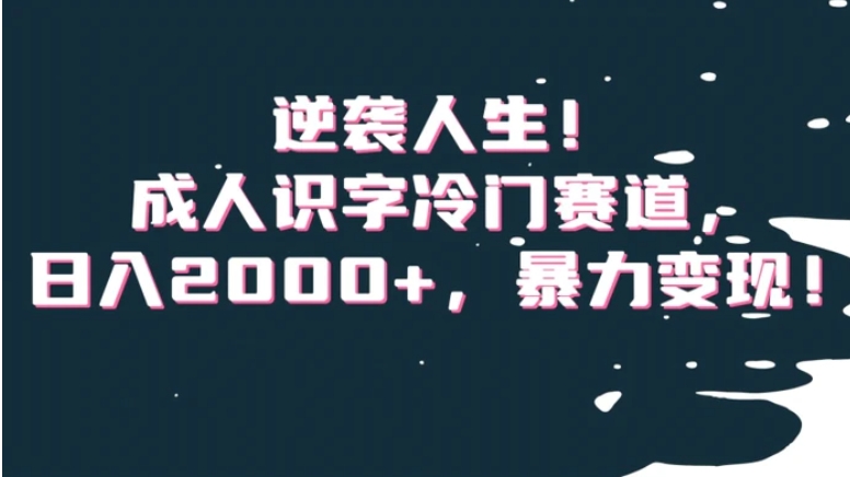 逆袭人生！成人识字冷门赛道，日入2000+，暴力变现！【揭秘】-黑马创业网