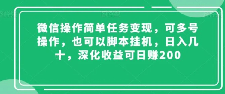 微信操作简单任务变现，可多号操作，也可以脚本挂机，日入几十，深化收益可日赚200【揭秘】-黑马创业网