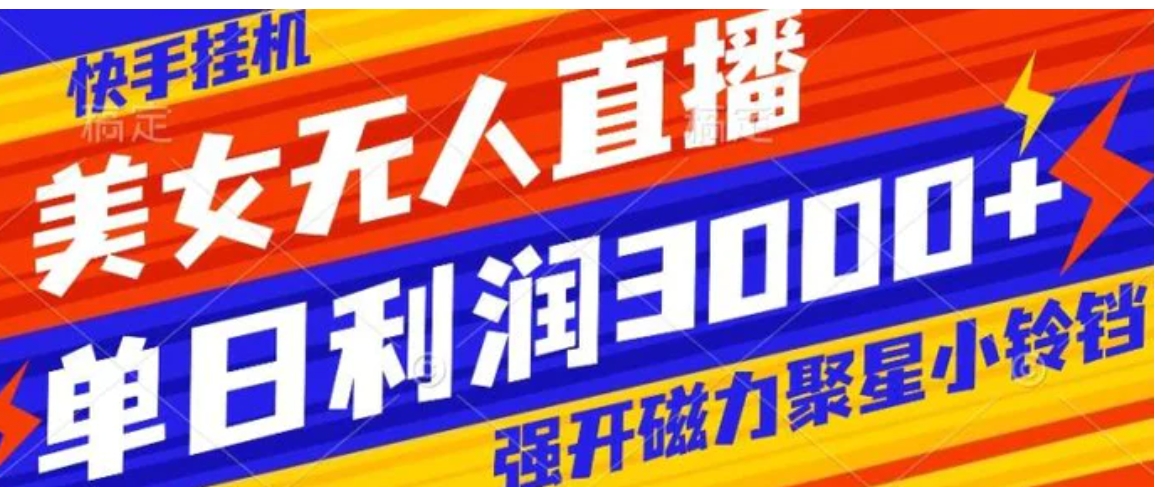 快手挂机，美女无人直播，强开磁力聚星小铃铛，日入3000+-黑马创业网