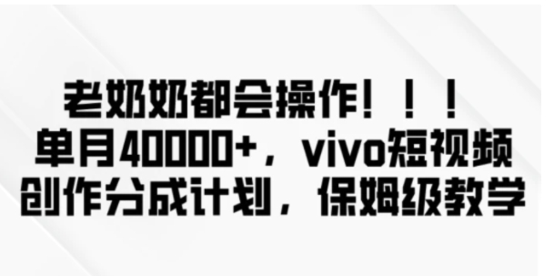 老奶奶都会操作，新平台无脑操作，单月40000+，vivo短视频创作分成计划【揭秘】-黑马创业网