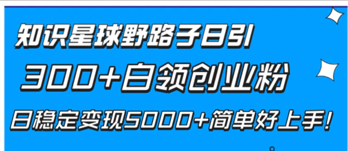 知识星球野路子日引300+白领创业粉，日稳定变现5000+简单好上手！-黑马创业网