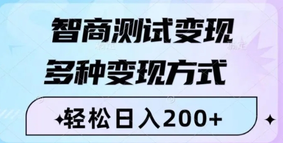 智商测试变现，轻松日入200+，几分钟一个视频，多种变现方式-黑马创业网