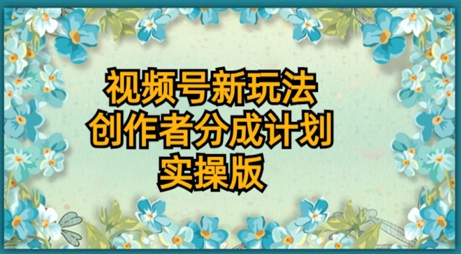 视频号新玩法，创作者分成计划，实操版-黑马创业网