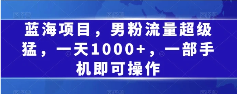 蓝海项目，男粉流量超级猛，一天1000+，一部手机即可操作【揭秘】-黑马创业网
