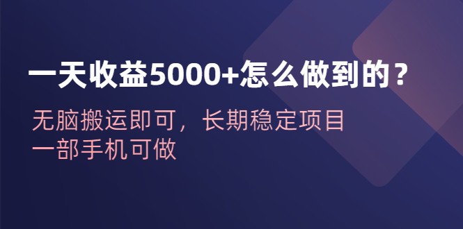 一天收益5000+怎么做到的？无脑搬运即可，长期稳定项目，一部手机可做-黑马创业网