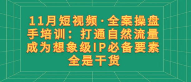 11月短视频·全案操盘手培训：打通自然流量 成为想象级IP必备要素 全是干货-黑马创业网