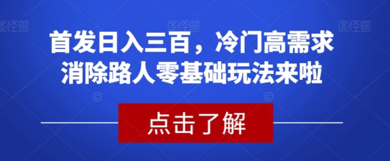 首发日入三百，冷门高需求消除路人零基础玩法来啦【揭秘】-黑马创业网