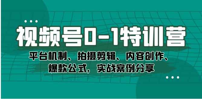 视频号0-1特训营：平台机制、拍摄剪辑、内容创作、爆款公式，实战案例分享-黑马创业网
