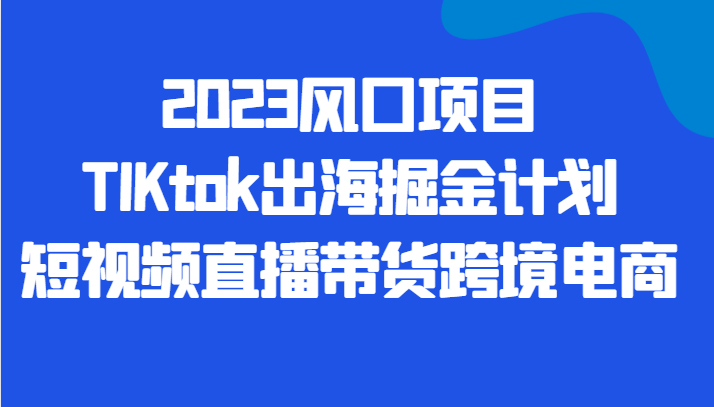 2023风口项目TIKtok出海掘金计划短视频直播带货跨境电商-黑马创业网