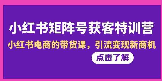 小红书-矩阵号获客特训营-第10期，小红书电商的带货课，引流变现新商机-黑马创业网