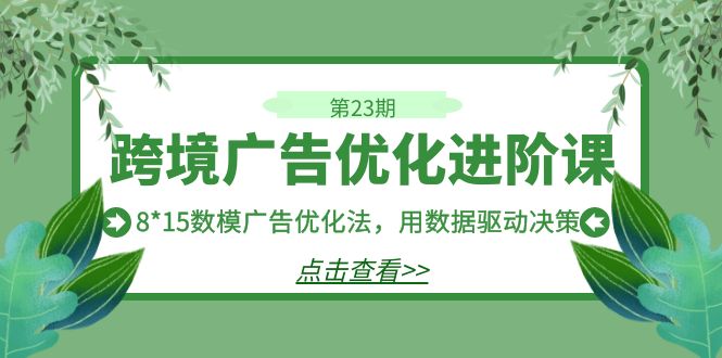 跨境广告·优化进阶课·第23期，8*15数模广告优化法，用数据驱动决策-黑马创业网