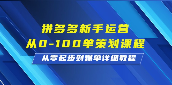 拼多多新手运营从0-100单策划课程，从零起步到爆单详细教程-黑马创业网