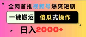 （9121期）视频号爆爽短剧推广，一键搬运，傻瓜式操作，日入2000+-黑马创业网