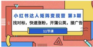 （9203期）小红书达人矩阵变现营第3期，找对标，快速涨粉，开蒲公英，接广告-11节课-黑马创业网