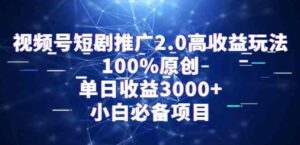 （9236期）视频号短剧推广2.0高收益玩法，100%原创，单日收益3000+，小白必备项目-黑马创业网
