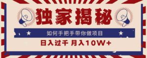 （9362期）独家揭秘，如何手把手带你做项目，日入上千，月入10W+-黑马创业网