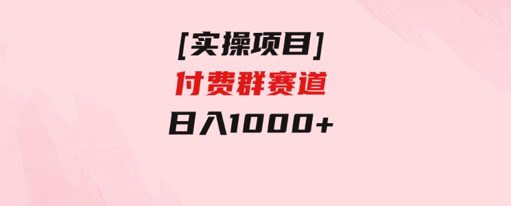 [实操项目]付费群赛道，日入1000+-黑马创业网
