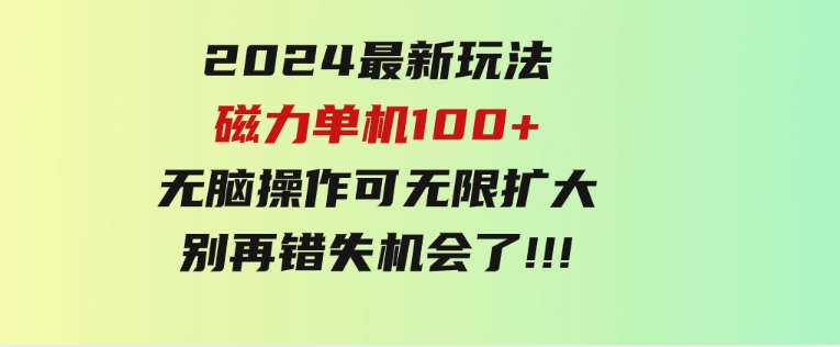 2024最新玩法，磁力单机100+，无脑操作，可无限扩大。别再错失机会了!!!-黑马创业网