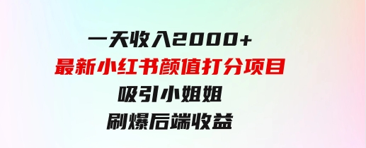 一天收入2000+，最新小红书颜值打分项目，吸引小姐姐，刷爆后端收益-黑马创业网