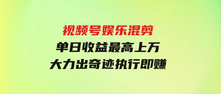 视频号娱乐混剪单日收益最高上万大力出奇迹执行即赚-黑马创业网