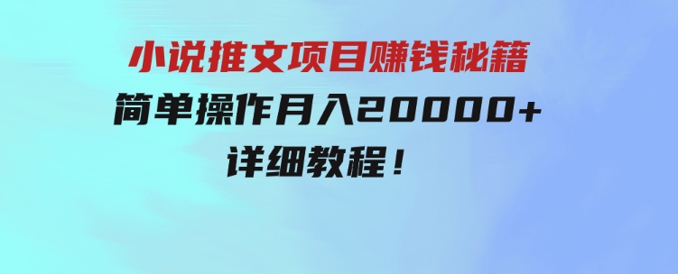 简单操作，月入20000+，详细教程！小说推文项目赚钱秘籍！-黑马创业网