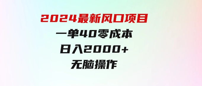 2024最新风口项目，一单40，零成本，日入2000+，无脑操作-黑马创业网