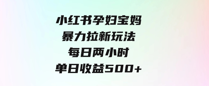 小红书孕妇宝妈暴力拉新玩法，每日两小时，单日收益500+-黑马创业网