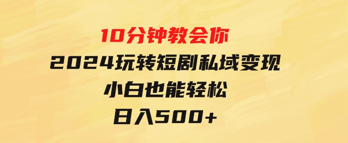 10分钟教会你2024玩转短剧私域变现，小白也能轻松日入500+-黑马创业网