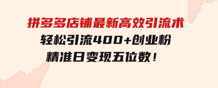拼多多店铺最新高效引流术，轻松引流400+创业粉，精准日变现五位数！-黑马创业网