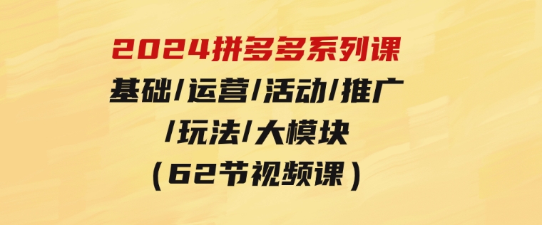 2024拼多多系列课：基础/运营/活动/推广/玩法/大模块（62节视频课）-黑马创业网