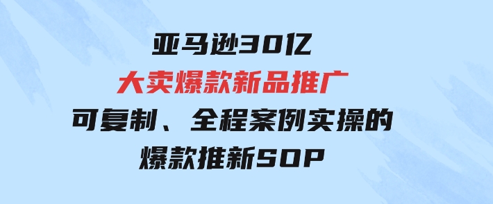 亚马逊30亿·大卖爆款新品推广，可复制、全程案例实操的爆款推新SOP-黑马创业网