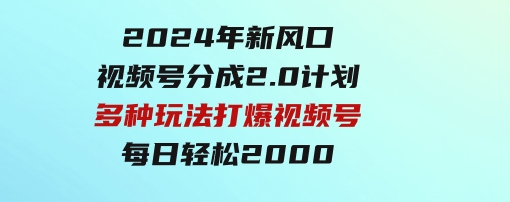 2024年新风口，视频号分成2.0计划，多种玩法打爆视频号，每日轻松2000-黑马创业网