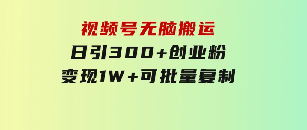 视频号无脑搬运日引300+创业粉，变现1W+可批量复制-黑马创业网