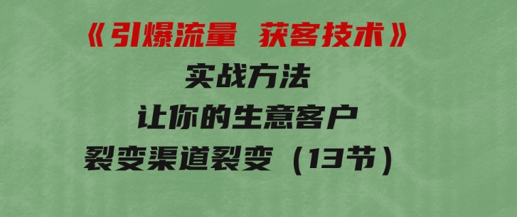 《引爆流量获客技术》实战方法，让你的生意客户裂变渠道裂变（13节）-黑马创业网