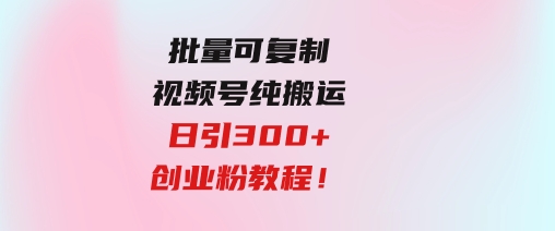 批量可复制！视频号纯搬运日引300+创业粉教程！-黑马创业网