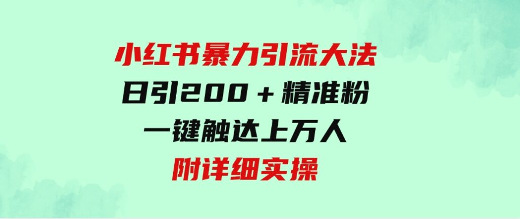 （9582期）小红书暴力引流大法，日引200＋精准粉，一键触达上万人，附详细实操-黑马创业网