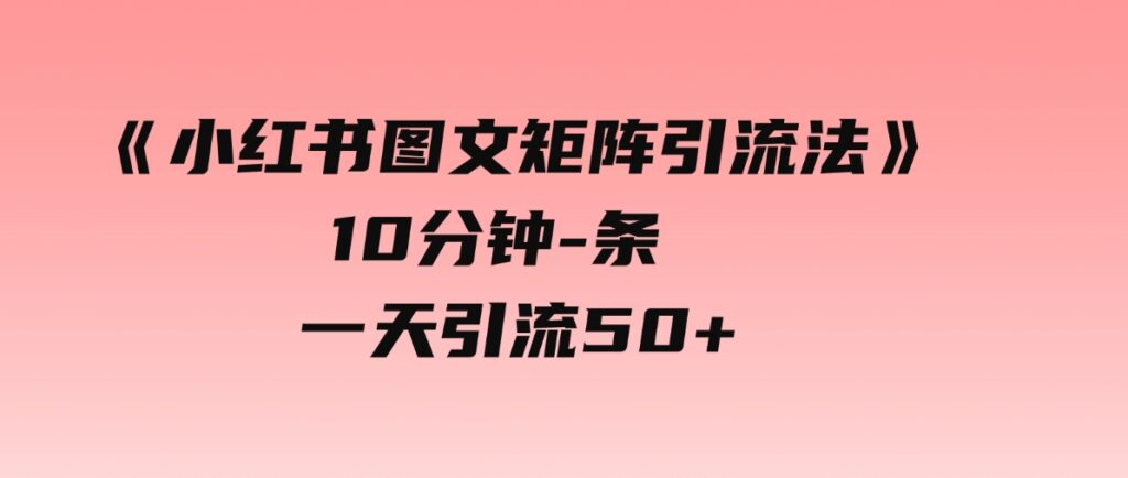 （9538期）《小红书图文矩阵引流法》10分钟-条，一天引流50+-黑马创业网