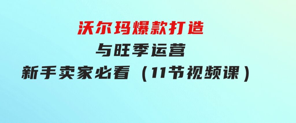 沃尔玛爆款打造与旺季运营，新手卖家必看（11节视频课）-黑马创业网