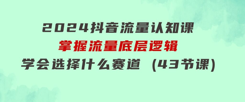 2024抖音流量·认知课：掌握流量底层逻辑，明白应该选择什么赛道(43节课)-黑马创业网