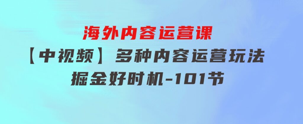 海外内容运营课【中视频】多种内容运营玩法风口正当时掘金好时机-101节-黑马创业网