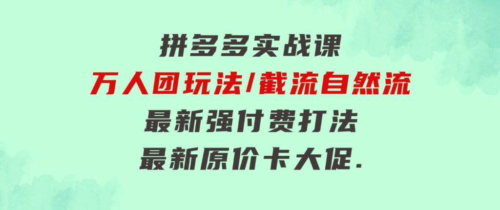 拼多多·实战课：万人团玩法/截流自然流/最新强付费打法/最新原价卡大促..-黑马创业网