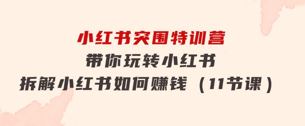 小红书突围特训营，带你玩转小红书，拆解小红书如何赚钱（11节课）-黑马创业网