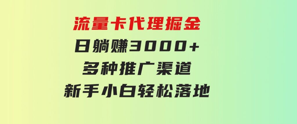 流量卡代理掘金日躺赚3000+多种推广渠道新手小白轻松落地-黑马创业网