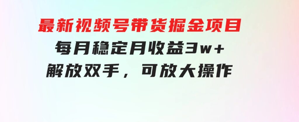最新视频号带货掘金项目，每月稳定月收益3w+，解放双手，可放大操作-黑马创业网