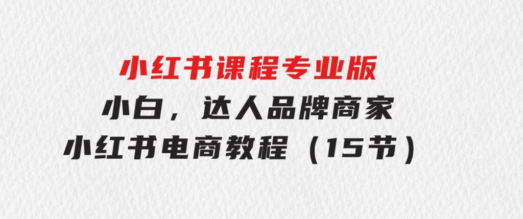小红书课程专业版，小白，达人，品牌商家，小红书电商教程（15节）-黑马创业网