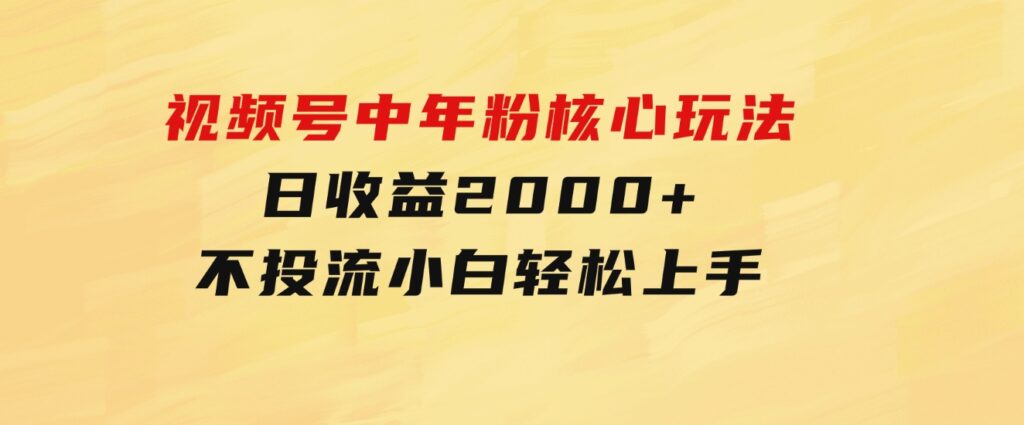 视频号中年粉核心玩法日收益2000+不投流小白轻松上手-黑马创业网
